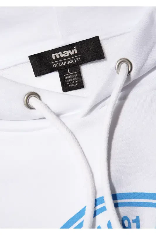 Mühür Logo Baskılı Kapüşonlu Beyaz Sweatshirt 0611721-620-Beyaz - 7