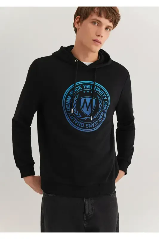 Mühür Logo Baskılı Kapüşonlu Siyah Sweatshirt 0611721-900-Siyah - MAVI