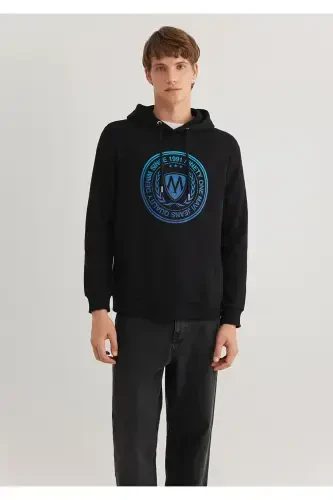 Mühür Logo Baskılı Kapüşonlu Siyah Sweatshirt 0611721-900-Siyah - MAVI (1)