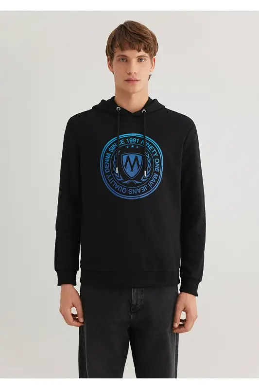 Mühür Logo Bosilgan Kaputli Qora Svitshot 0611721-900 - 4