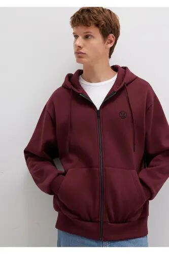 Mühür Logo Nakışlı Kapüşonlu Fermuarlı Bordo Sweatshirt 066979-70426 - Bordo-70426 - 1