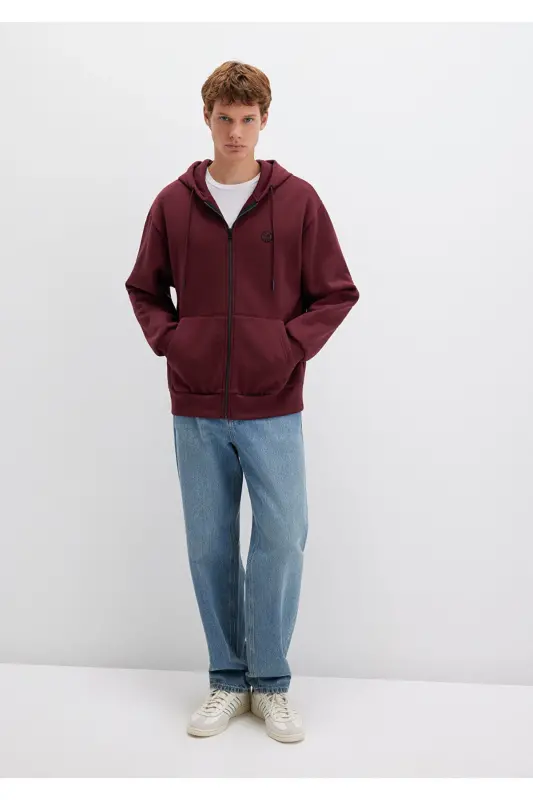 Mühür Logo Nakışlı Kapüşonlu Fermuarlı Bordo Sweatshirt 066979-70426 - Bordo-70426 - 2
