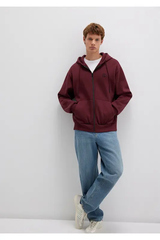 Mühür Logo Nakışlı Kapüşonlu Fermuarlı Bordo Sweatshirt 066979-70426 - Bordo-70426 - 3