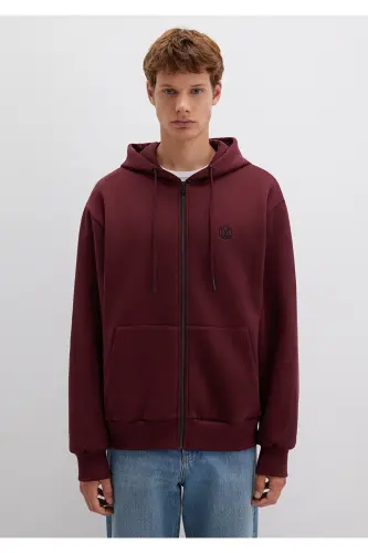 Mühür Logo Nakışlı Kapüşonlu Fermuarlı Bordo Sweatshirt 066979-70426 - Bordo-70426 - 4