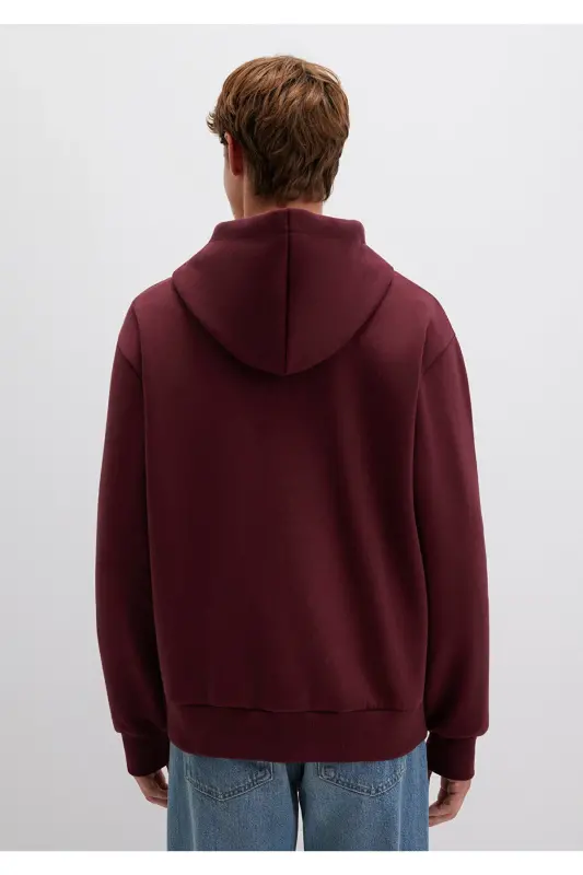 Mühür Logo Nakışlı Kapüşonlu Fermuarlı Bordo Sweatshirt 066979-70426 - Bordo-70426 - 5