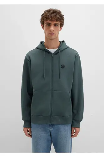 Mühür Logo Nakışlı Kapüşonlu Fermuarlı Yeşil Sweatshirt 066979-71598-Yeşil - 4