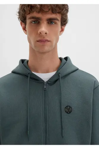 Mühür Logo Nakışlı Kapüşonlu Fermuarlı Yeşil Sweatshirt 066979-71598-Yeşil - 6
