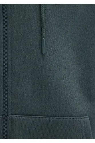 Mühür Logo Nakışlı Kapüşonlu Fermuarlı Yeşil Sweatshirt 066979-71598-Yeşil - 8