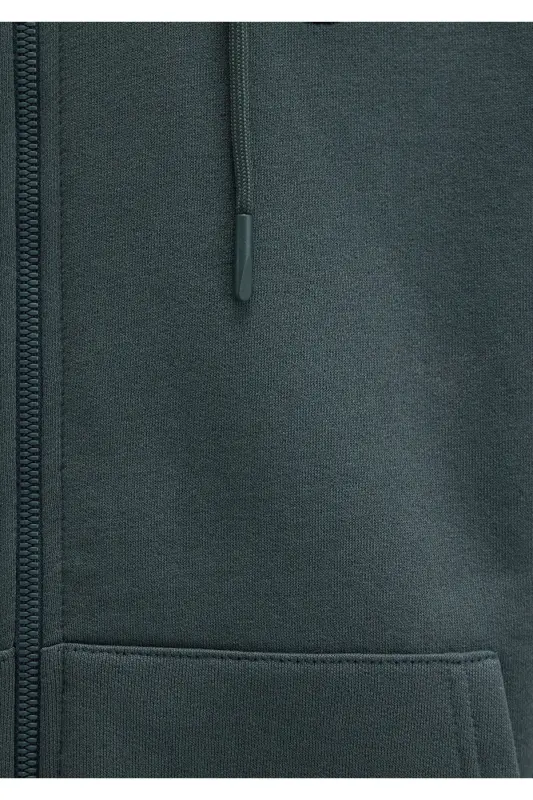 Mühür Logo Nakışlı Kapüşonlu Fermuarlı Yeşil Sweatshirt 066979-71598-Yeşil - 8