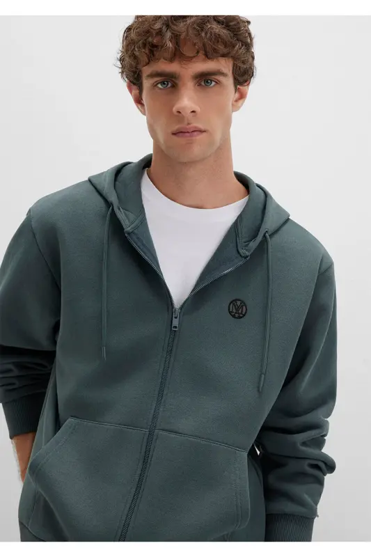 Mühür Logo Nakışlı Kapüşonlu Fermuarlı Yeşil Sweatshirt 066979-71598-Yeşil - MAVI