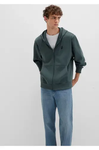 Mühür Logo Nakışlı Kapüşonlu Fermuarlı Yeşil Sweatshirt 066979-71598-Yeşil - MAVI (1)