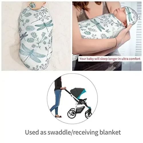 Muishi Blue Dragonfly Newborn Swaddle Blankets Hat Sets Soft Baby Receiving Blanket Swaddle Sack for Baby Shower Infant Boy Girl Gift - 4