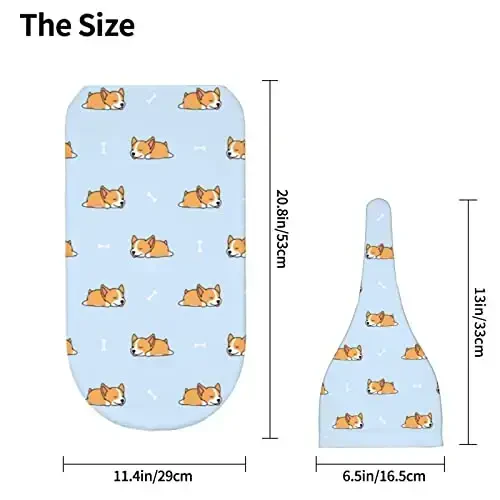 Muishi Cartoon Sleep Corgi Cute Blue Newborn Swaddle Blankets Hat Sets Soft Baby Receiving Blanket Swaddle Sack for Baby Shower Infant Boy Girl Gift - 5