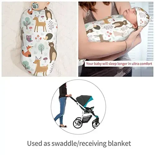 Muishi Cute Animals Fox Bear Deer Newborn Swaddle Blankets Hat Sets Soft Baby Receiving Blanket Swaddle Sack for Baby Shower Infant Boy Girl Gift - 4