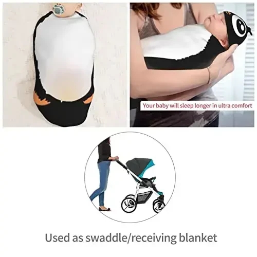 Muishi Cute Penguin Newborn Swaddle Blankets Hat Sets Soft Baby Receiving Blanket Swaddle Sack for Baby Shower Infant Boy Girl Gift - 4
