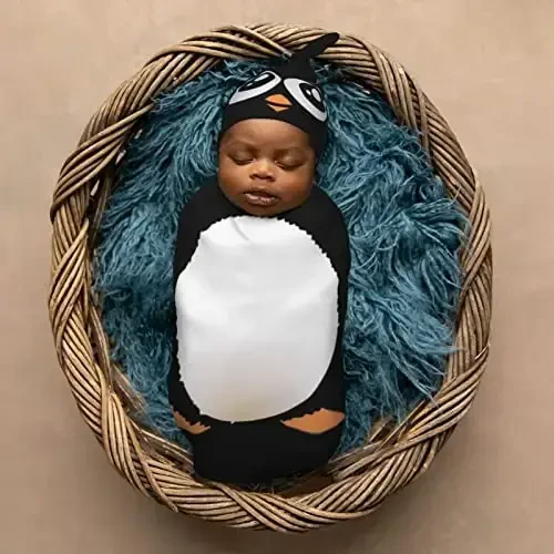 Muishi Cute Penguin Newborn Swaddle Blankets Hat Sets Soft Baby Receiving Blanket Swaddle Sack for Baby Shower Infant Boy Girl Gift - 6