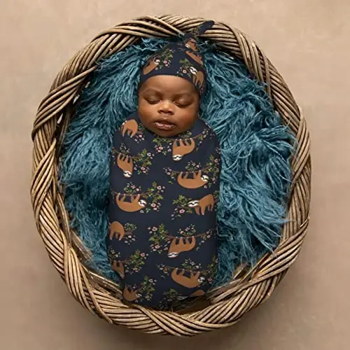 Muishi Funny Cute Sloth On Tree Branch Newborn Swaddle Blankets Hat Sets Soft Baby Receiving Blanket Swaddle Sack for Baby Shower Infant Boy Girl Gift - 6