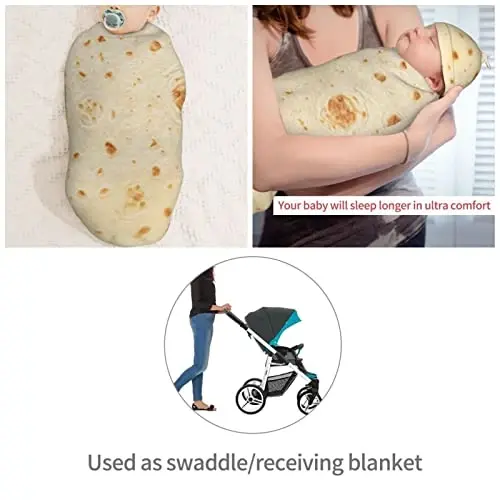 Muishi Funny Food Burrito Newborn Swaddle Blankets Hat Sets Soft Baby Receiving Blanket Swaddle Sack for Baby Shower Infant Boy Girl Gift - 4