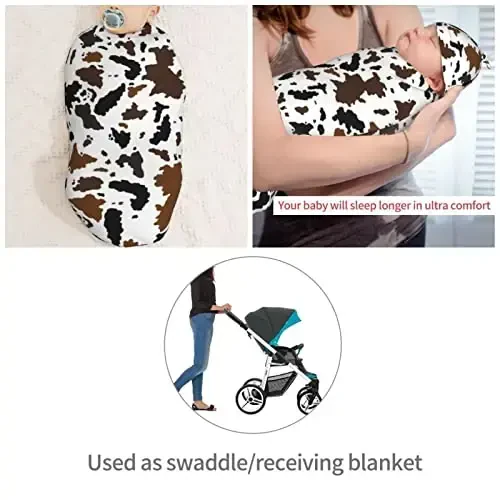 Muishi Brown Black Cow Skin Newborn Swaddle Blankets Hat Sets Soft Baby Receiving Blanket Swaddle Sack for Baby Shower Infant Boy Girl Gift - 4