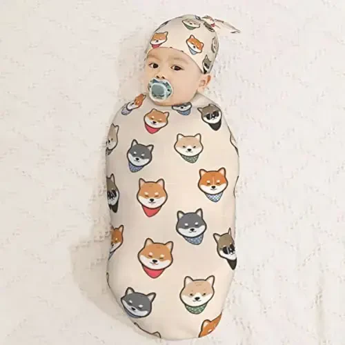 Muishi Kawaii Rabbit White Bunnies Newborn Swaddle Blankets Hat Sets Soft Baby Receiving Blanket Swaddle Sack for Baby Shower Infant Boy Girl Gift - 3