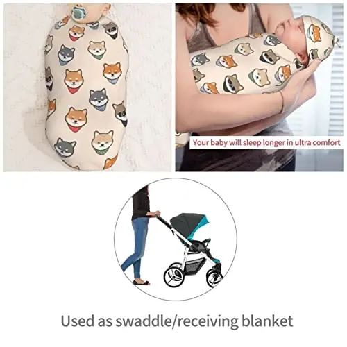Muishi Cute Shiba Inu Japanes Dog Newborn Swaddle Blankets Hat Sets Soft Baby Receiving Blanket Swaddle Sack for Baby Shower Infant Boy Girl Gift - 4