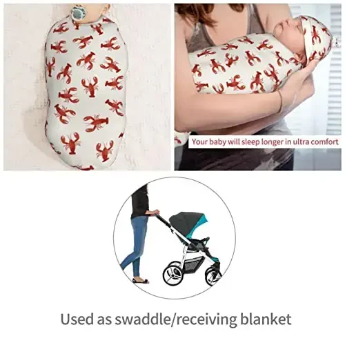 Muishi Red Lobsters Crawfish Newborn Swaddle Blankets Hat Sets Soft Baby Receiving Blanket Swaddle Sack for Baby Shower Infant Boy Girl Gift - 4