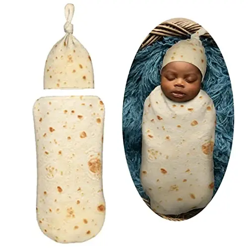 Muishi Funny Food Burrito Newborn Swaddle Blankets Hat Sets Soft Baby Receiving Blanket Swaddle Sack for Baby Shower Infant Boy Girl Gift - MUISHI (1)