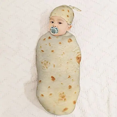 Muishi Funny Food Burrito Newborn Swaddle Blankets Hat Sets Soft Baby Receiving Blanket Swaddle Sack for Baby Shower Infant Boy Girl Gift - 3