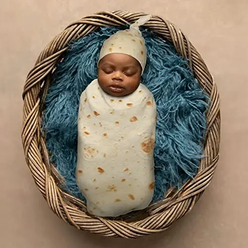 Muishi Funny Food Burrito Newborn Swaddle Blankets Hat Sets Soft Baby Receiving Blanket Swaddle Sack for Baby Shower Infant Boy Girl Gift - 6