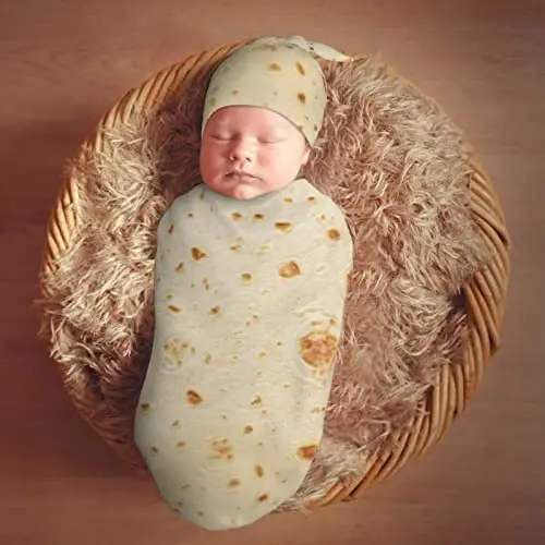 Muishi Funny Food Burrito Newborn Swaddle Blankets Hat Sets Soft Baby Receiving Blanket Swaddle Sack for Baby Shower Infant Boy Girl Gift - 7