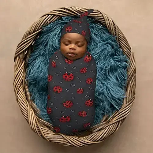 Muishi Ladybug Rain Newborn Swaddle Blankets Hat Sets Soft Baby Receiving Blanket Swaddle Sack for Baby Shower Infant Boy Girl Gift - 6