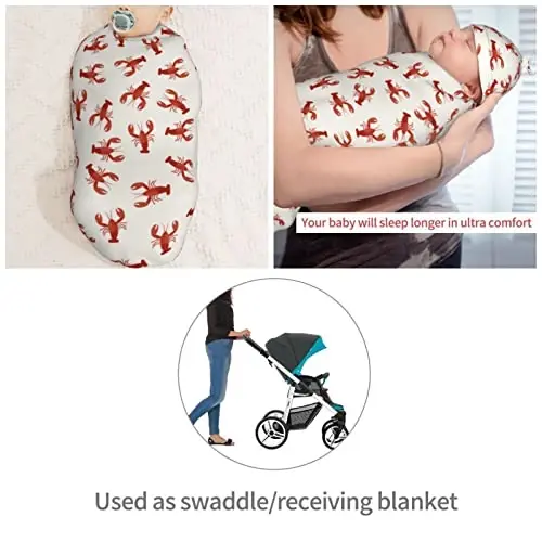 Muishi Red Lobsters Crawfish Newborn Swaddle Blankets Hat Sets Soft Baby Receiving Blanket Swaddle Sack for Baby Shower Infant Boy Girl Gift - 4