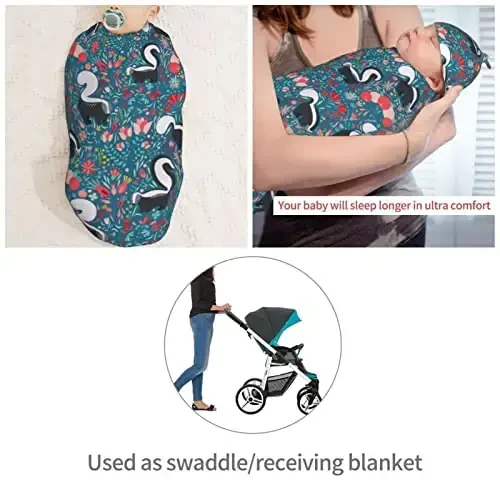 Muishi Cute Floral Skunks Newborn Swaddle Blankets Hat Sets Soft Baby Receiving Blanket Swaddle Sack for Baby Shower Infant Boy Girl Gift - 4