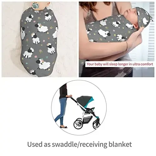 Muishi Cute Sheep Lambs Newborn Swaddle Blankets Hat Sets Soft Baby Receiving Blanket Swaddle Sack for Baby Shower Infant Boy Girl Gift - 4