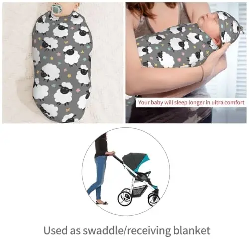 Muishi Cute Sheep Lambs Newborn Swaddle Blankets Hat Sets Soft Baby Receiving Blanket Swaddle Sack for Baby Shower Infant Boy Girl Gift - 4