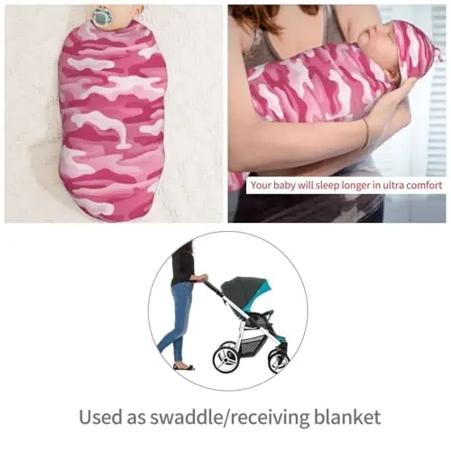 Muishi Abstract Camouflage Pink Camo Newborn Swaddle Blankets Hat Sets Soft Baby Receiving Blanket Swaddle Sack for Baby Shower Infant Boy Girl Gift - 4