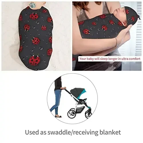 Muishi Ladybug Rain Newborn Swaddle Blankets Hat Sets Soft Baby Receiving Blanket Swaddle Sack for Baby Shower Infant Boy Girl Gift - 4