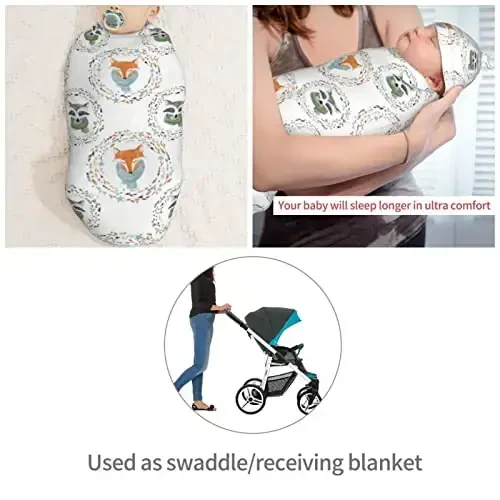 Muishi Watercolor Fox Raccoon Newborn Swaddle Blankets Hat Sets Soft Baby Receiving Blanket Swaddle Sack for Baby Shower Infant Boy Girl Gift - 4