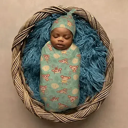 Muishi Wild Cute Animals Monkey On Tree Newborn Swaddle Blankets Hat Sets Soft Baby Receiving Blanket Swaddle Sack for Baby Shower Infant Boy Girl Gift - 6