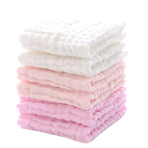 MUKIN Baby Washcloths and Burp Cloths, Soft Absorbent Towels for Newborns, 6 Pack, 12x12 Inches (Pink) - 7