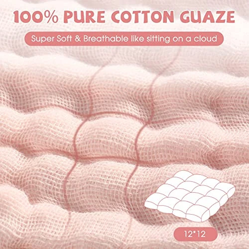 MUKIN Baby Washcloths and Burp Cloths, Soft Absorbent Towels for Newborns, 6 Pack, 12x12 Inches (Pink) - 6