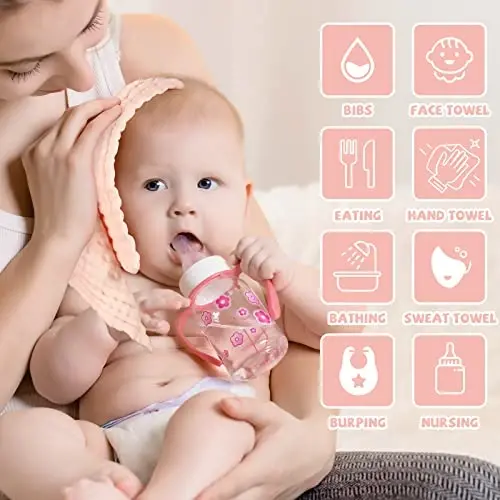 MUKIN Baby Washcloths and Burp Cloths, Soft Absorbent Towels for Newborns, 6 Pack, 12x12 Inches (Pink) - 5