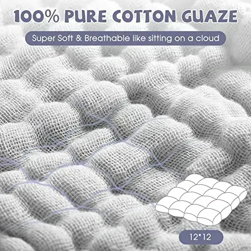 MUKIN Baby Washcloths - Soft Face Cloths for Newborn, Absorbent Bath Face Towels, Baby Wipes, Burp Cloths or Face Towels, Baby Registry as Shower. Pack of 6-12x12 inches (Grey) - 5