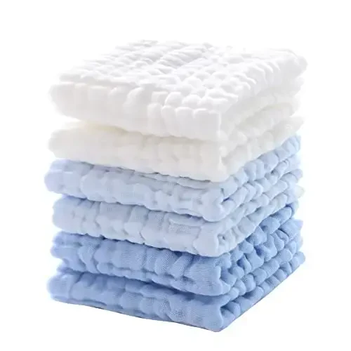 MUKIN Baby Washcloths - Soft Face Cloths for Newborn, Absorbent Bath Wipes, Burp Cloths or Towels, Baby Registry as Shower. Pack of 6-12x12 inches (Blue) - MUKIN