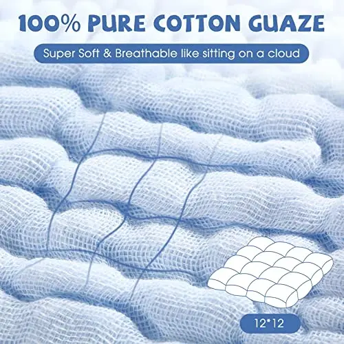 MUKIN Baby Washcloths - Soft Face Cloths for Newborn, Absorbent Bath Wipes, Burp Cloths or Towels, Baby Registry as Shower. Pack of 6-12x12 inches (Blue) - 5