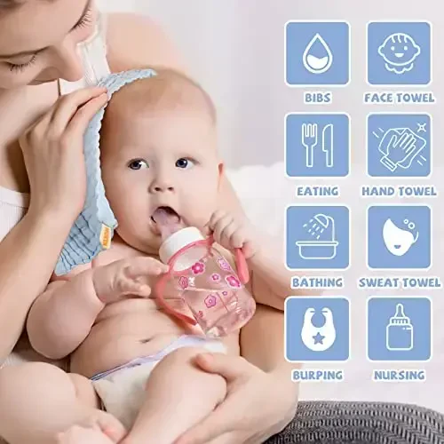 MUKIN Baby Washcloths - Yangi tug'ilgan chaqaloqlar uchun yumshoq yuz sochiqlari, absorbent hammom salfetkalari, qaytaruvchi matolar yoki sochiqlar, dush sifatida chaqaloqlarni ro'yxatga olish. 6 dona 12x12 dyuymli paket (ko'k) - 4