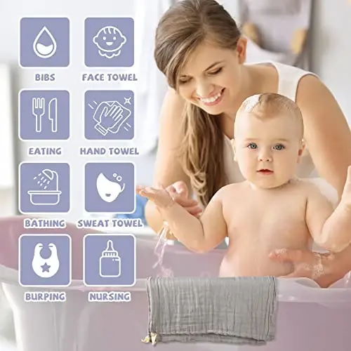 MUKIN Baby Washcloths - Soft Face Cloths for Newborn, Absorbent Bath Face Towels, Baby Wipes, Burp Cloths or Face Towels, Baby Registry as Shower. Pack of 6-12x12 inches (Grey) - 4