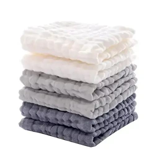 MUKIN Baby Washcloths - Soft Face Cloths for Newborn, Absorbent Bath Face Towels, Baby Wipes, Burp Cloths or Face Towels, Baby Registry as Shower. Pack of 6-12x12 inches (Grey) 