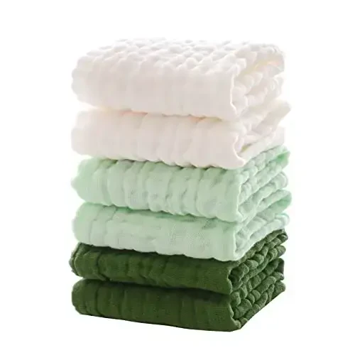 MUKIN Baby Washcloths - Soft Face Cloths for Newborn, Absorbent Bath Face Towels, Baby Wipes, Burp Cloths or Face Towels, Baby Registry as Shower. Pack of 6-12x12 inches (Green) - MUKIN