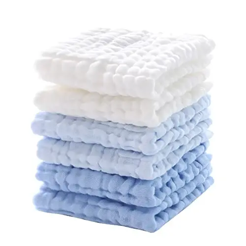 MUKIN Baby Washcloths - Soft Face Cloths for Newborn, Absorbent Bath Wipes, Burp Cloths or Towels, Baby Registry as Shower. Pack of 6-12x12 inches (Blue) - 1